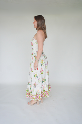 Woman in the Hemant & Nandita Taha Strapless Embroidered Dress