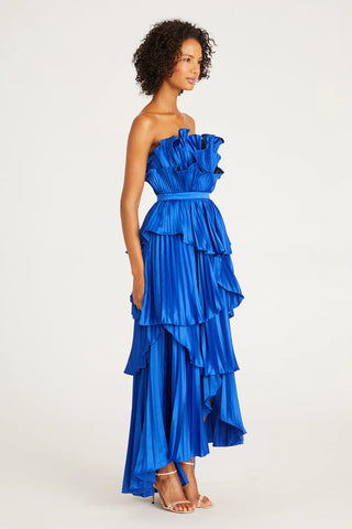 Woman wearing blue Amur Judah Pleated Gown