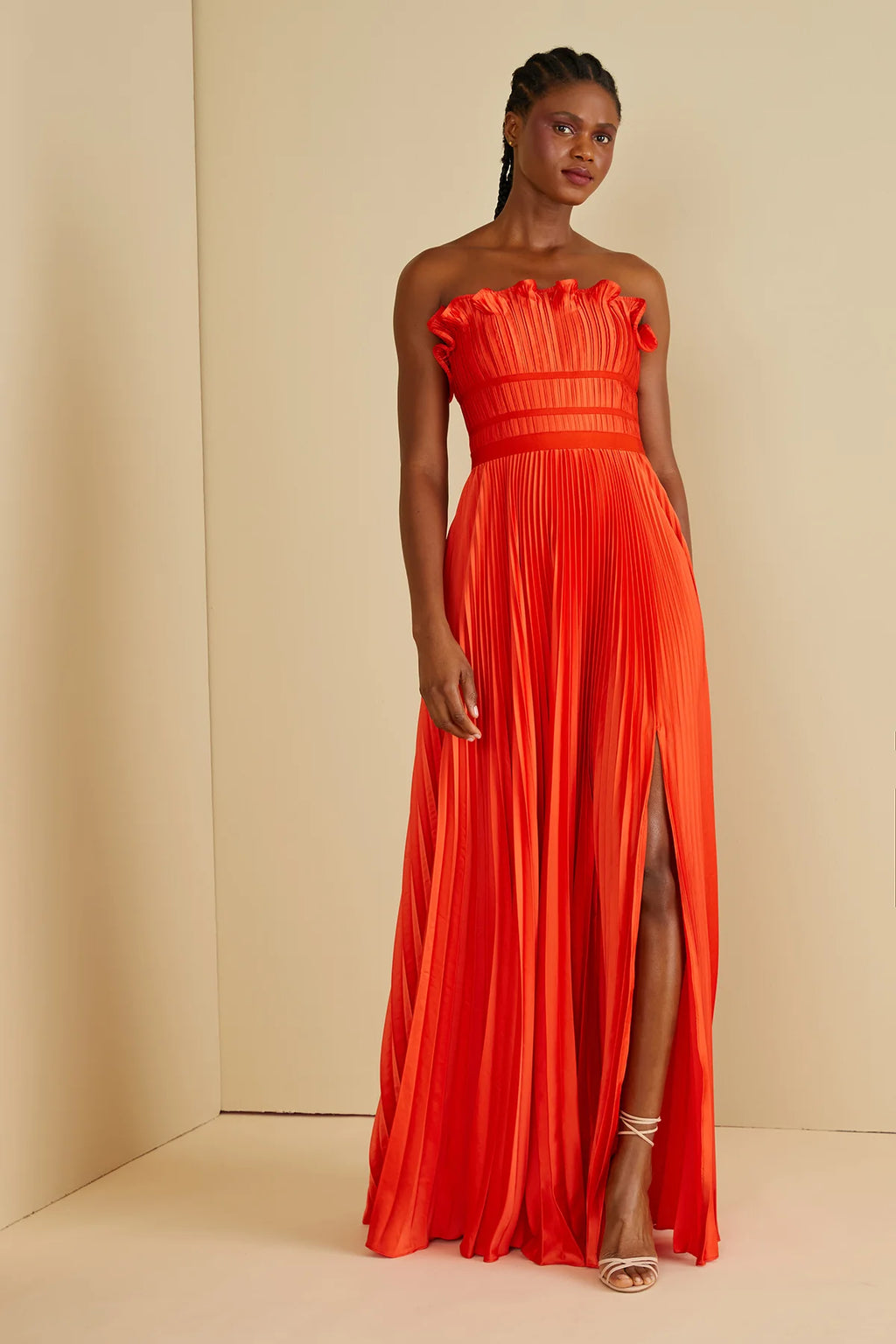 amur pleated ruffle satin strapless mini dress Amur Losey Ruffle Gown – TrenLend