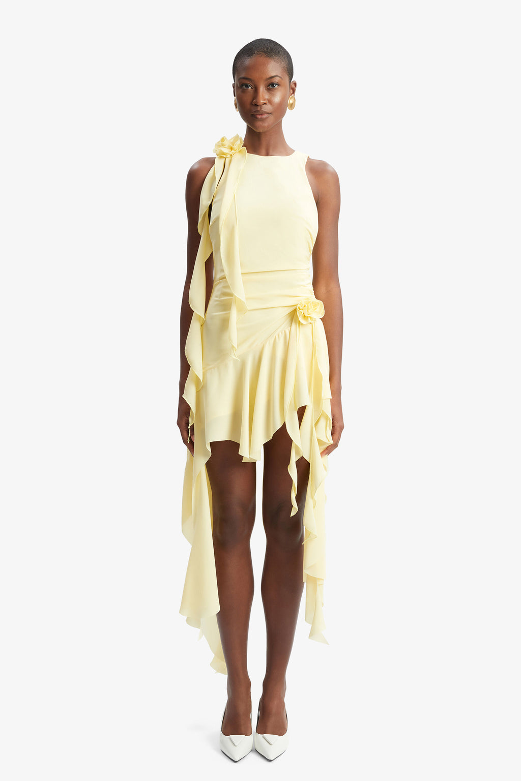 yellow high low dress v neck prom yellow evening dress low dress combines elegance and modern style to help you make a stunning entrance Bardot Ivana Georgette High Low