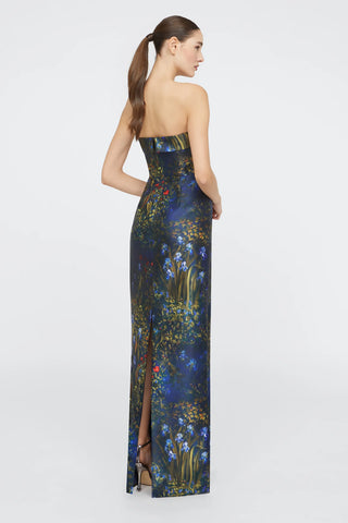 Theia Lynette Strapless Column Gown in Herbarium