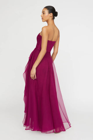 Theia Teresa Strapless Draped Gown in Sangria