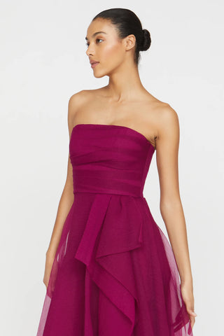 Theia Teresa Strapless Draped Gown in Sangria
