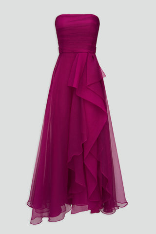 Theia Teresa Strapless Draped Gown in Sangria