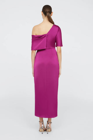 Theia Rayna One Shoulder Draped Gown in Sangria