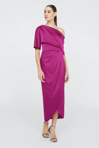 Theia Rayna One Shoulder Draped Gown in Sangria