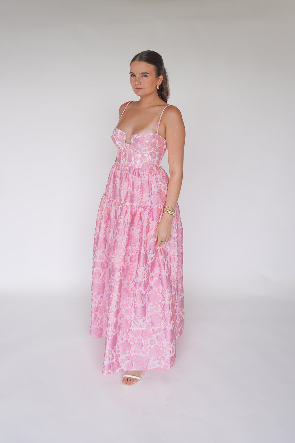 chinese dress ladies Maison Armory Windsor Maxi in Sugared Pink Jacquard – TrenLend