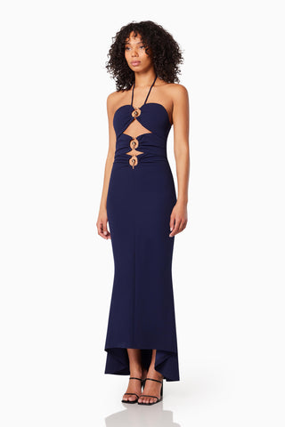 Woman wearing the Elliatt Lillie Halter Neck Maxi