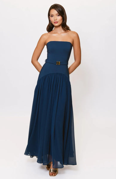 hutch emaline satin maxi dress Hutch Carmel Maxi Dress in Navy – TrenLend