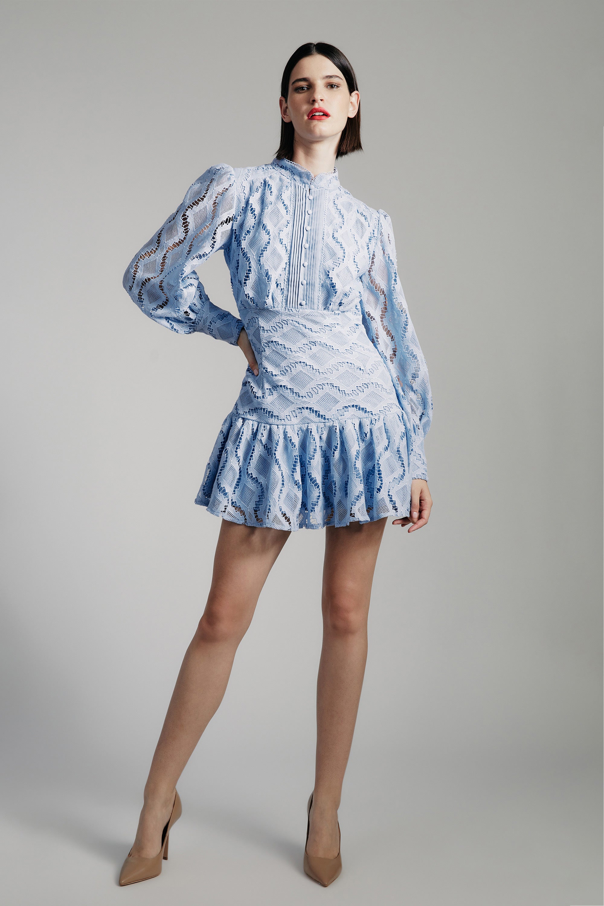 Bardot Remy Lace Mini Dress in Blue TrenLend Bardot Remy Lace Mini Dress in Blue TrenLend