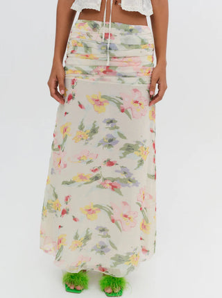 Woman in the For Love and Lemons Abby Maxi Skirt