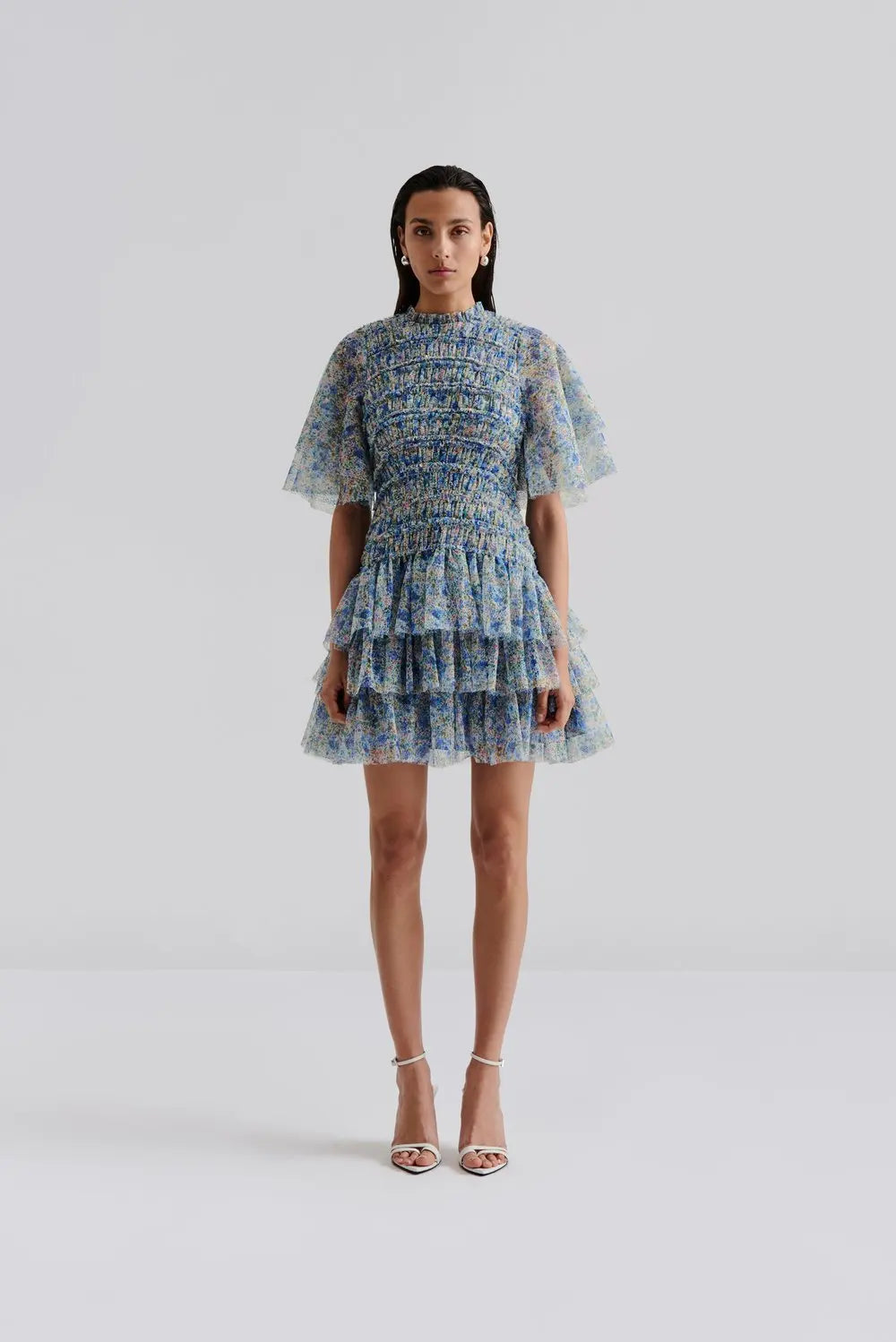 by malina lace dress RRP 440 BY MALINA CLAIRE Lace Maxi A-Line Dress Size M Open Back Crew Neck