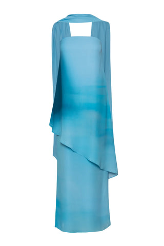 cascade silk maxi dress Strapless Satin Maxi Bridesmaid Dress With Cascade Ruffle Peplum Detail In Cobalt Blue