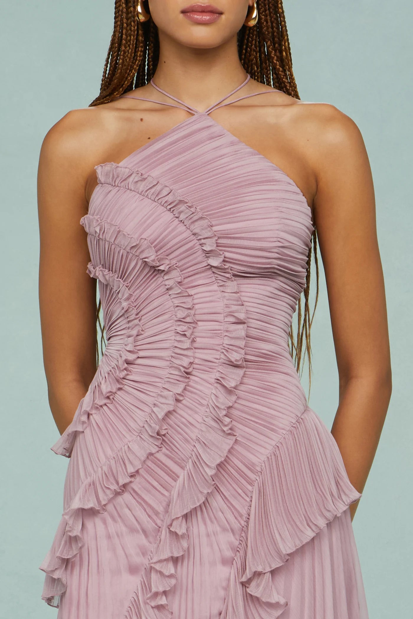 lorelie halter dress Amur Lorelie Halter Gown in Water Hyacinth – TrenLend