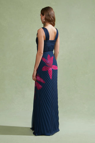 Amur Drea Pleated Gown in River Lilly Stream