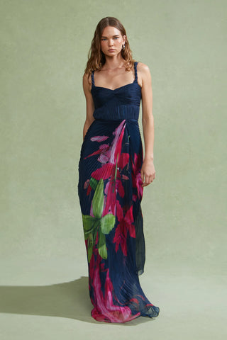 Amur Drea Pleated Gown in River Lilly Stream