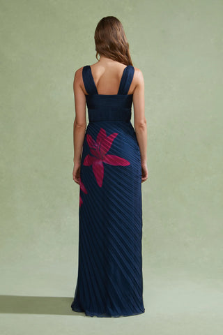 Amur Drea Pleated Gown in River Lilly Stream