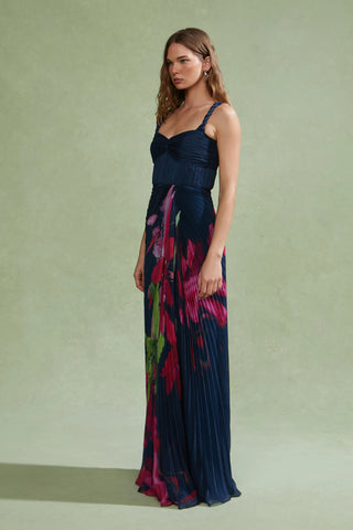Amur Drea Pleated Gown in River Lilly Stream