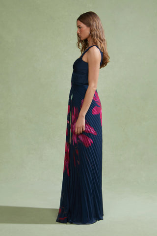 Amur Drea Pleated Gown in River Lilly Stream