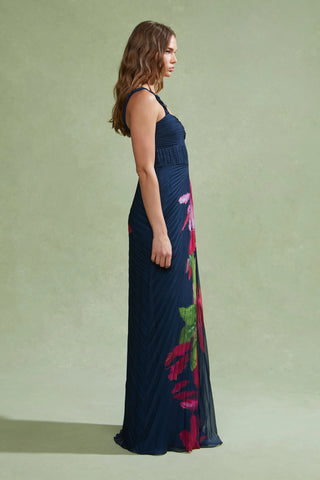 Amur Drea Pleated Gown in River Lilly Stream