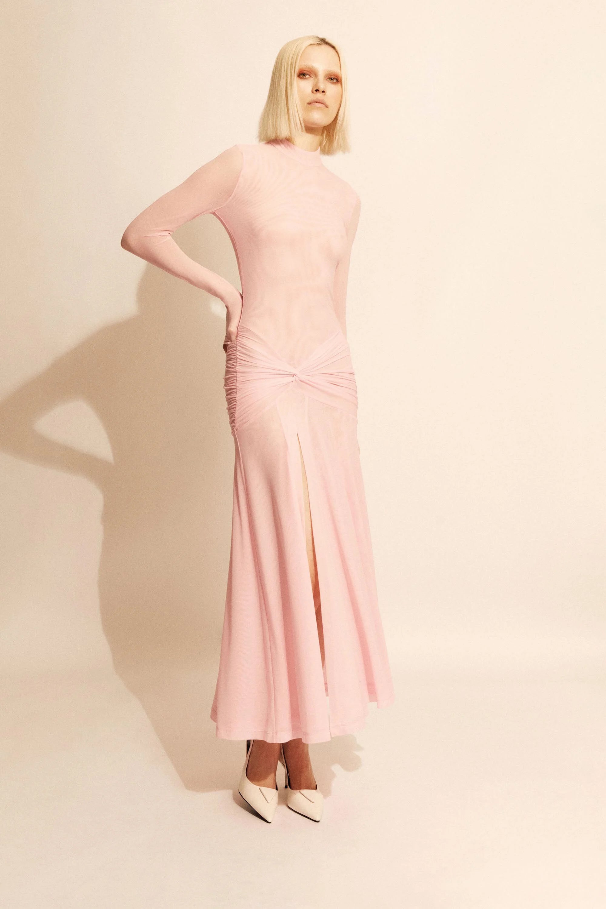 pink mesh midi dress Bardot Lea Mesh Midi in Light Pink TrenLend