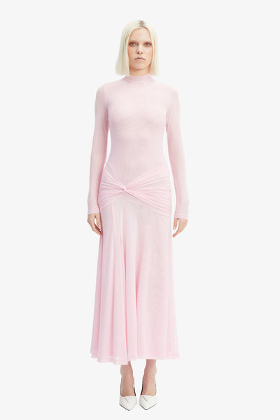 knee length dresses for ladies Bardot Lea Mesh Midi in Light Pink – TrenLend