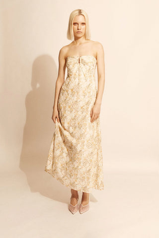 Bardot Lora Broderie Maxi Dress in Yellow Flr