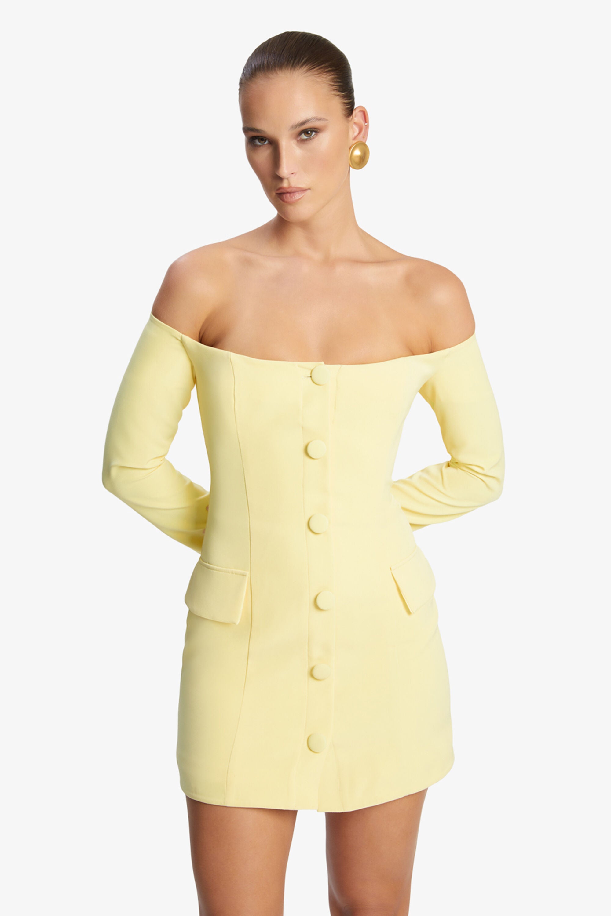 Bardot Iria Button Up Mini Dress in Canary Yellow TrenLend Bardot Iria Button Up Mini Dress in Canary Yellow TrenLend