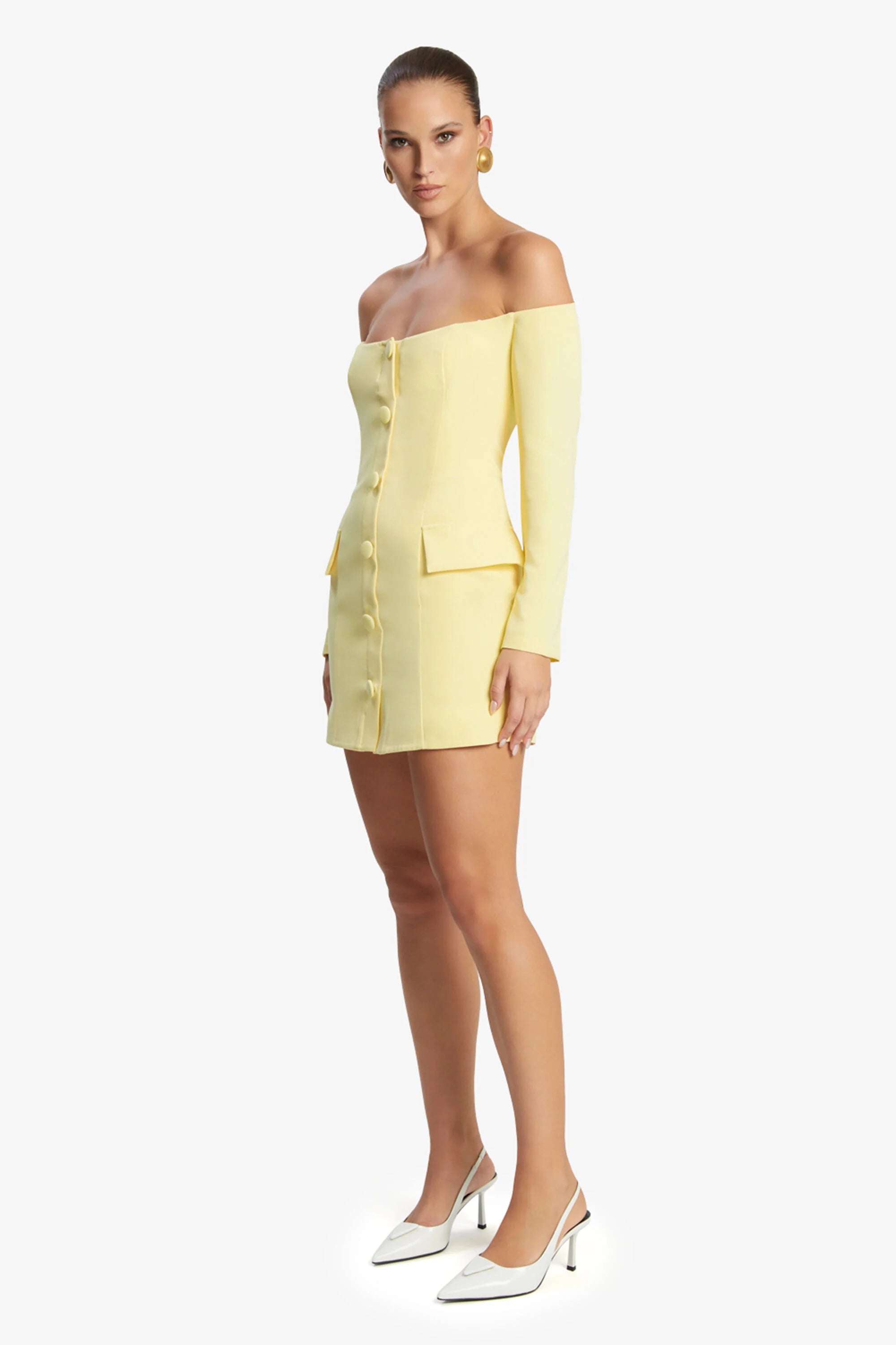 Bardot Iria Button Up Mini Dress in Canary Yellow TrenLend Bardot Iria Button Up Mini Dress in Canary Yellow TrenLend