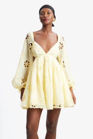 Bardot Jovie Babydoll Mini Dress in Lemon