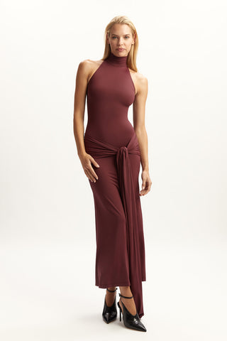 Bardot Isadora Maxi Tie Front Dress in Deep Plum