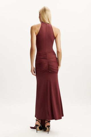 Bardot Isadora Maxi Tie Front Dress in Deep Plum