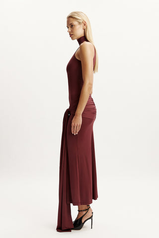 Bardot Isadora Maxi Tie Front Dress in Deep Plum