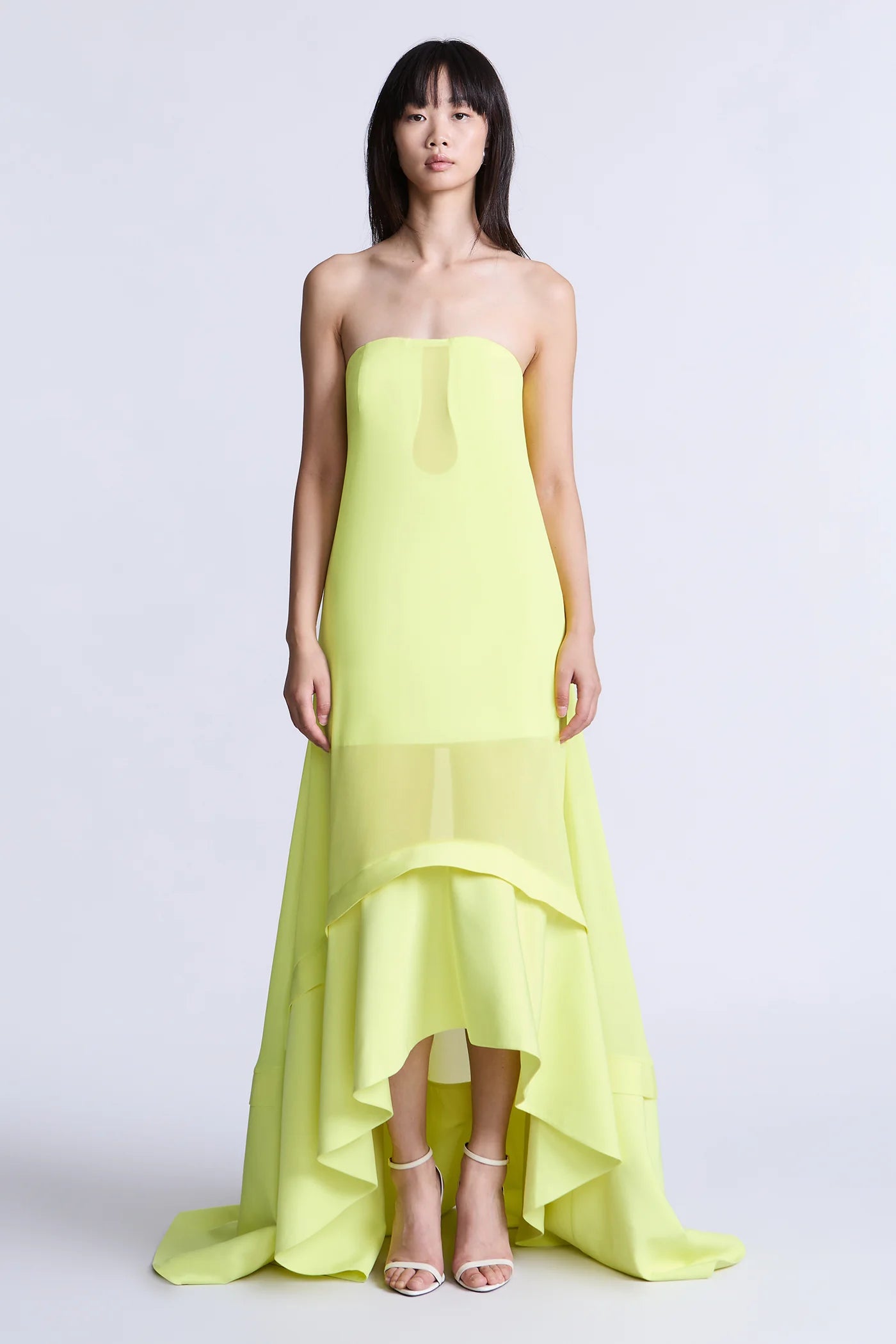 bcbg yellow ruffle dress Girls Cotton Eyelet One Shoulder Scallop (Big Kids) Make a vibrant statement in the Kim Yellow Strapless Ruffle Maxi Dress Anarosa Dress | High-Low Ruffle