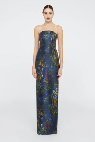 Theia Lynette Strapless Column Gown in Herbarium