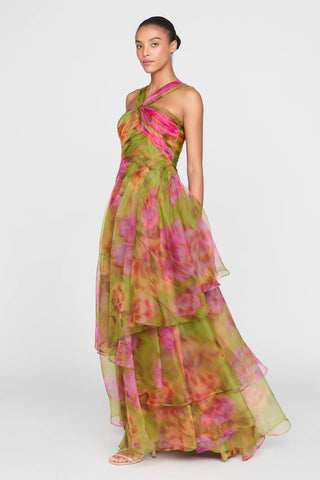 Theia Rosalinda Twisted Halter Gown