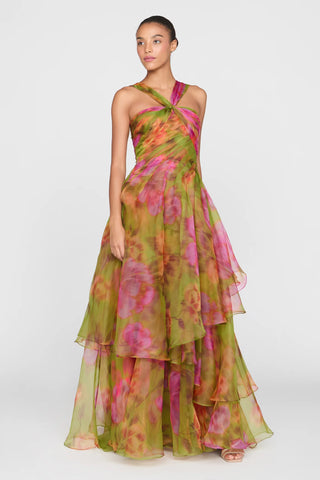 Theia Rosalinda Twisted Halter Gown