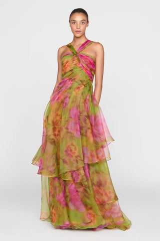 Theia Rosalinda Twisted Halter Gown