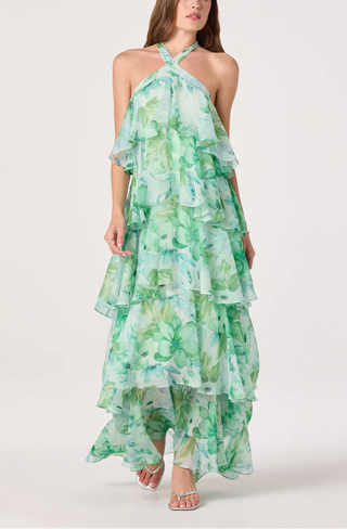 ASTR The Label Daiga Floral Halter Tiered Dress