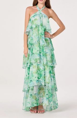 ASTR The Label Daiga Floral Halter Tiered Dress