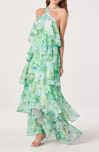 ASTR The Label Daiga Floral Halter Tiered Dress