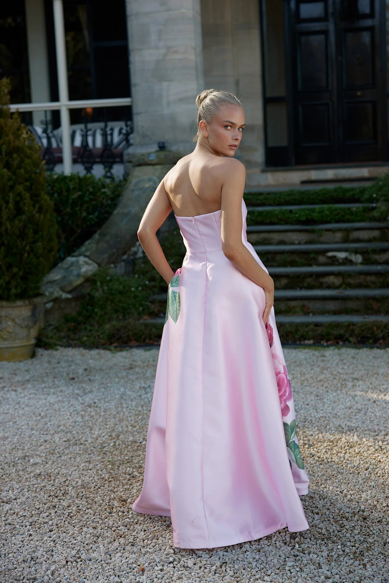 aston studio audrey strapless floral taffeta maxi dress Aston Studio Audrey Strapless Floral Taffeta Maxi Dress