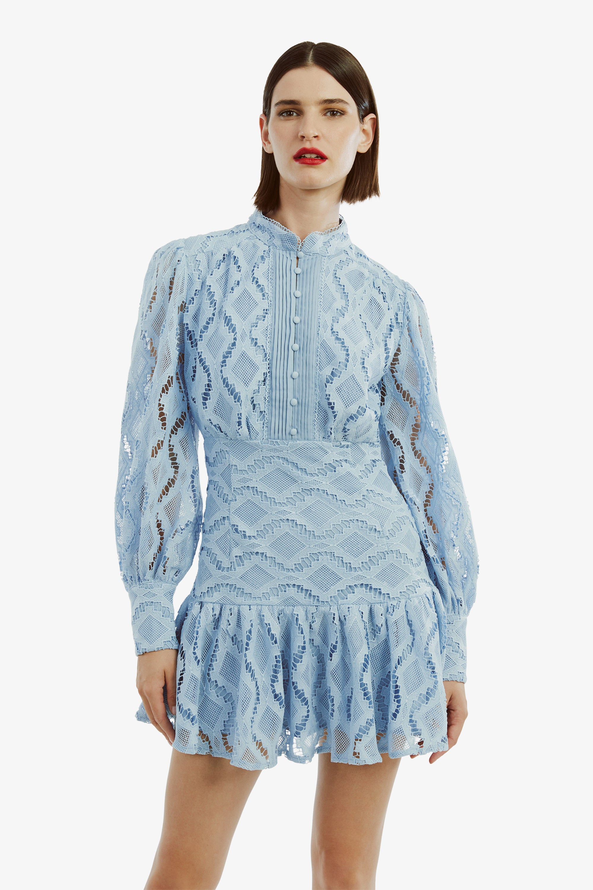 Bardot Remy Lace Mini Dress in Blue TrenLend Bardot Remy Lace Mini Dress in Blue TrenLend