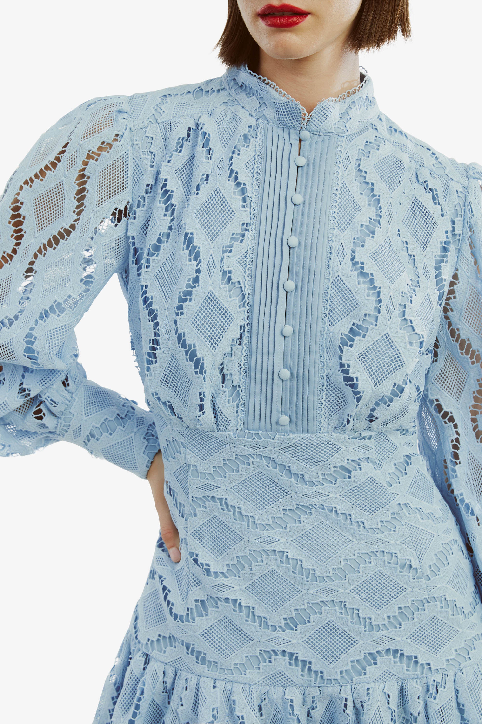 Bardot Remy Lace Mini Dress in Blue TrenLend Bardot Remy Lace Mini Dress in Blue TrenLend
