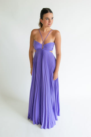 Woman in purple A.L.C maxi dress