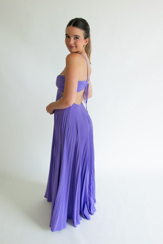 Woman in purple A.L.C maxi dress