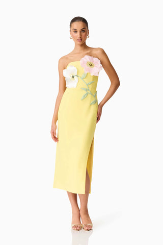 Elliatt Hope Strapless Midi Dress in Yellow