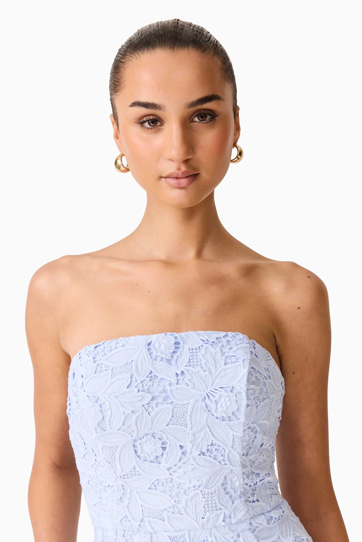 Elliatt Lacy Strapless Gown in Powder Blue TrenLend Elliatt Lacy Strapless Gown in Powder Blue TrenLend