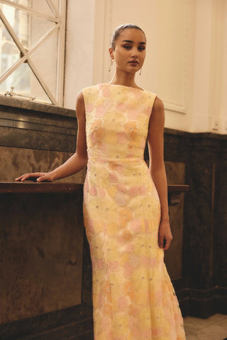 Elliatt Zaria Sleeveless Gown In Yellow Floral