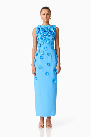 Elliatt Dali Floral Applique Gown in Blue